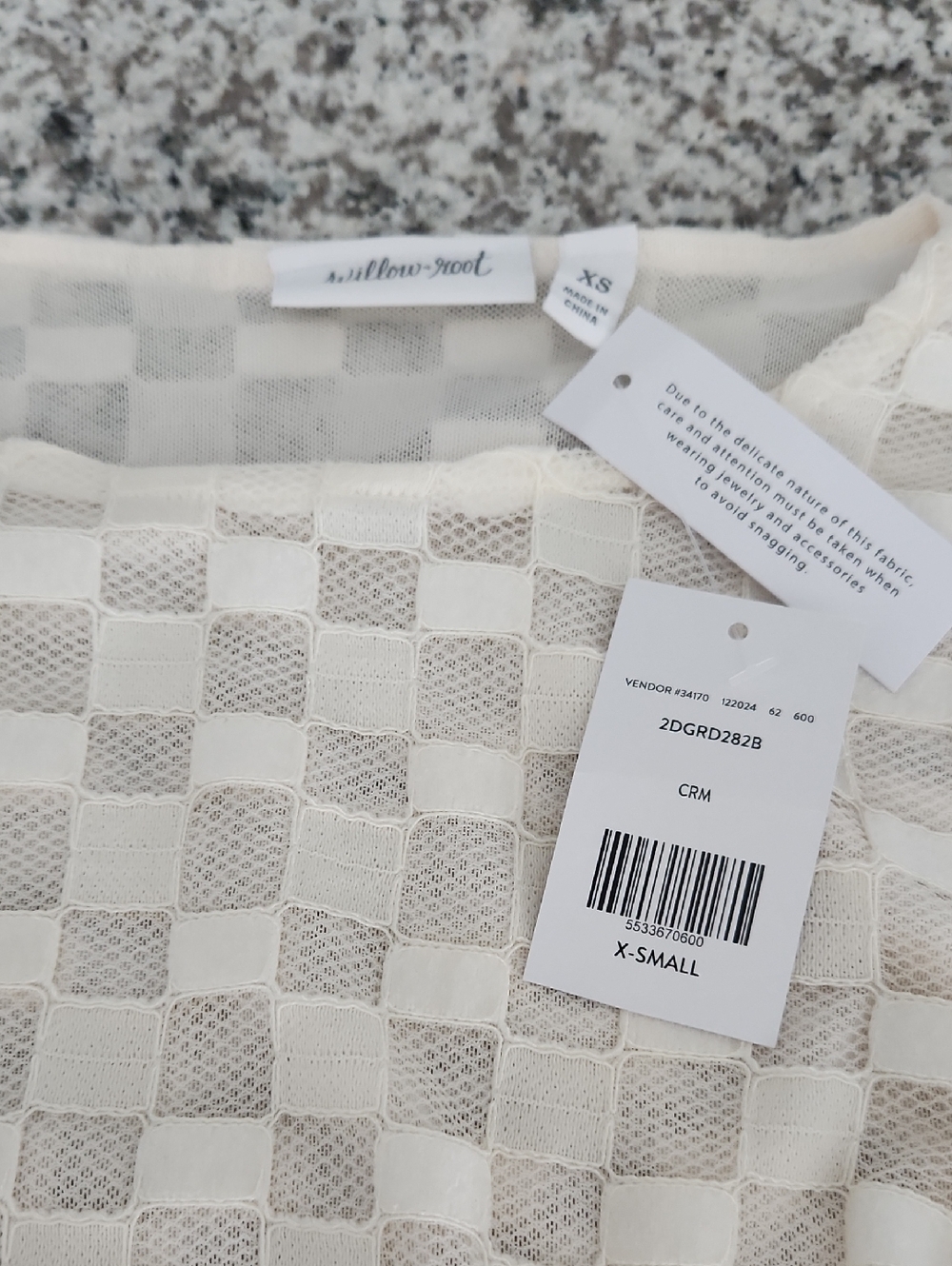 Willow & Root Cream Long-Sleeve Mesh Check Top - X-Small